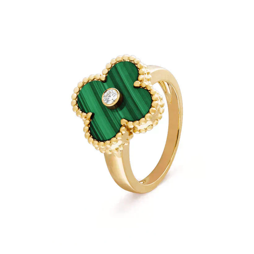 Regalia jewelryCLOVER MALACHITE RING GOLD DIAMOND