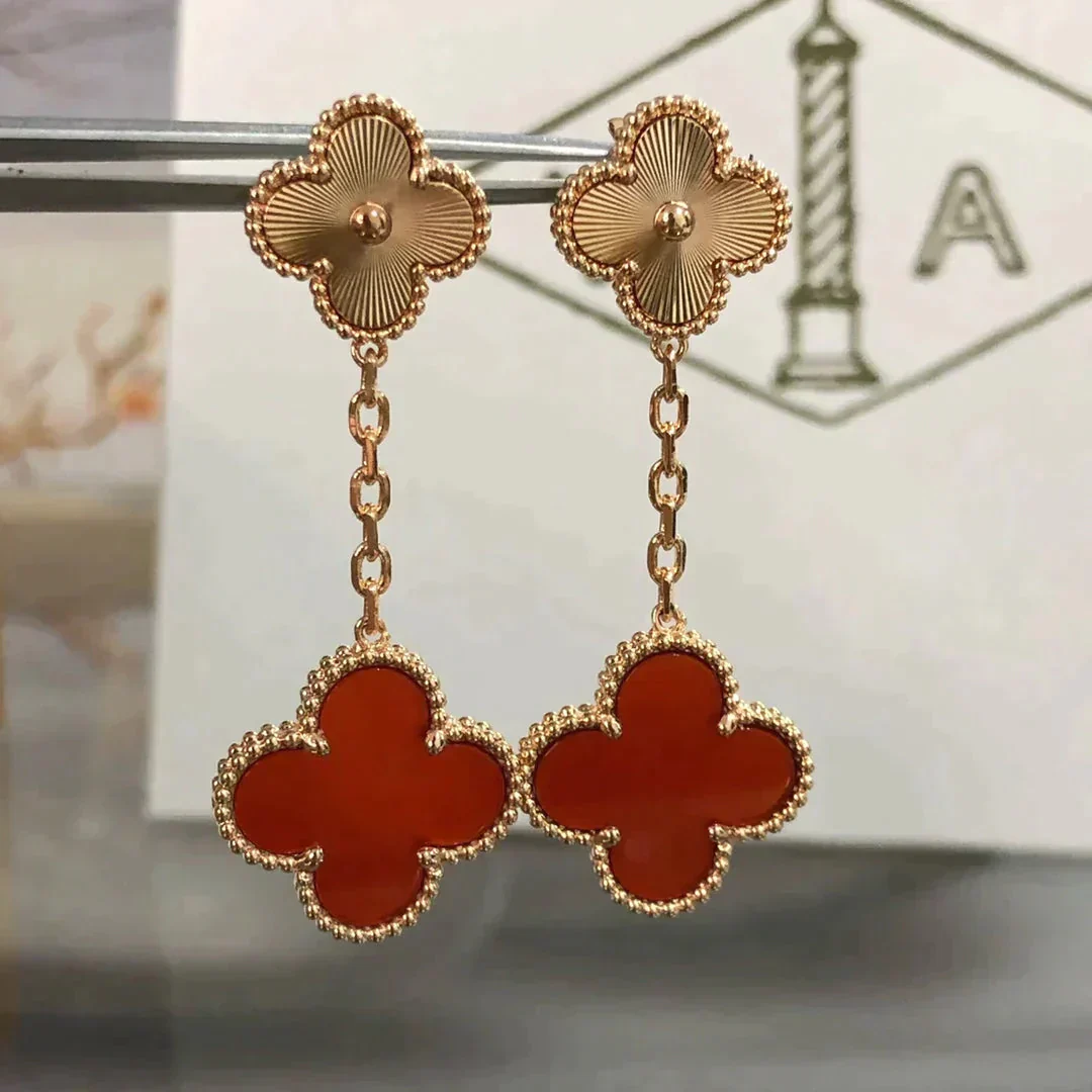 Regalia jewelryCLOVER 2 MOTIF  LASER CARNELIAN EARRINGS
