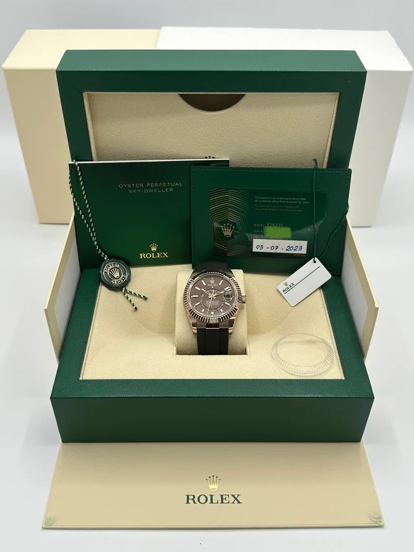 【Super Clone】ROLEX  Sky-Dweller 42mm Rose Gold Chocolate Dial Oysterflex - 336235