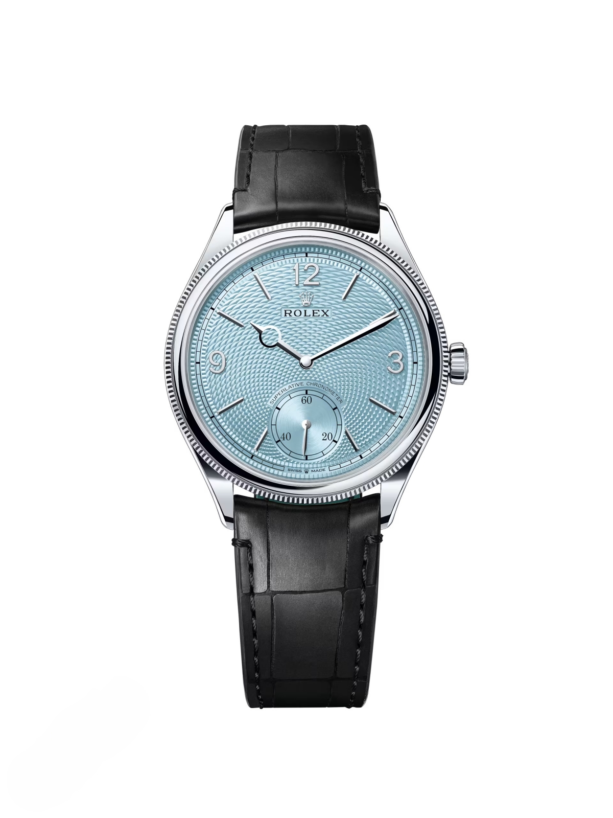 【Super Clone】ROLEX 1908 Platinum Ice Blue Dial Black Alligator Strap - 52506-0003