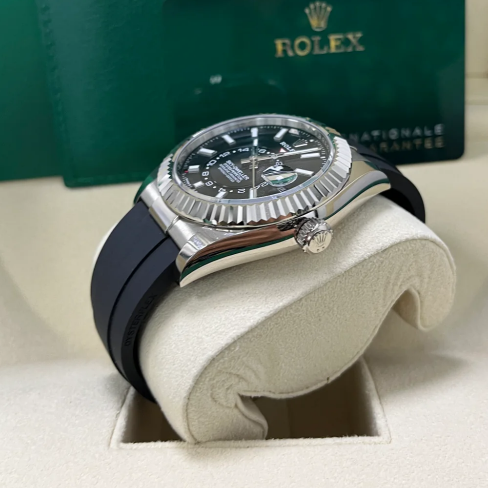 【Super Clone】ROLEX  Sky-Dweller 42mm White Gold Black Dial Oysterflex - 336239