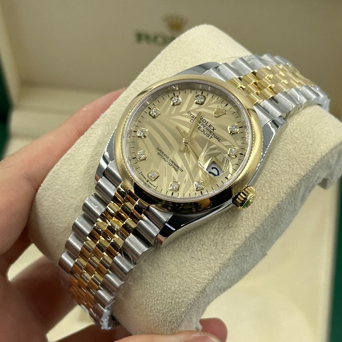 【Super Clone】ROLEX  Datejust 36mm 126203 Golden Palm Dial Domed Bezel Oyster Bracelet