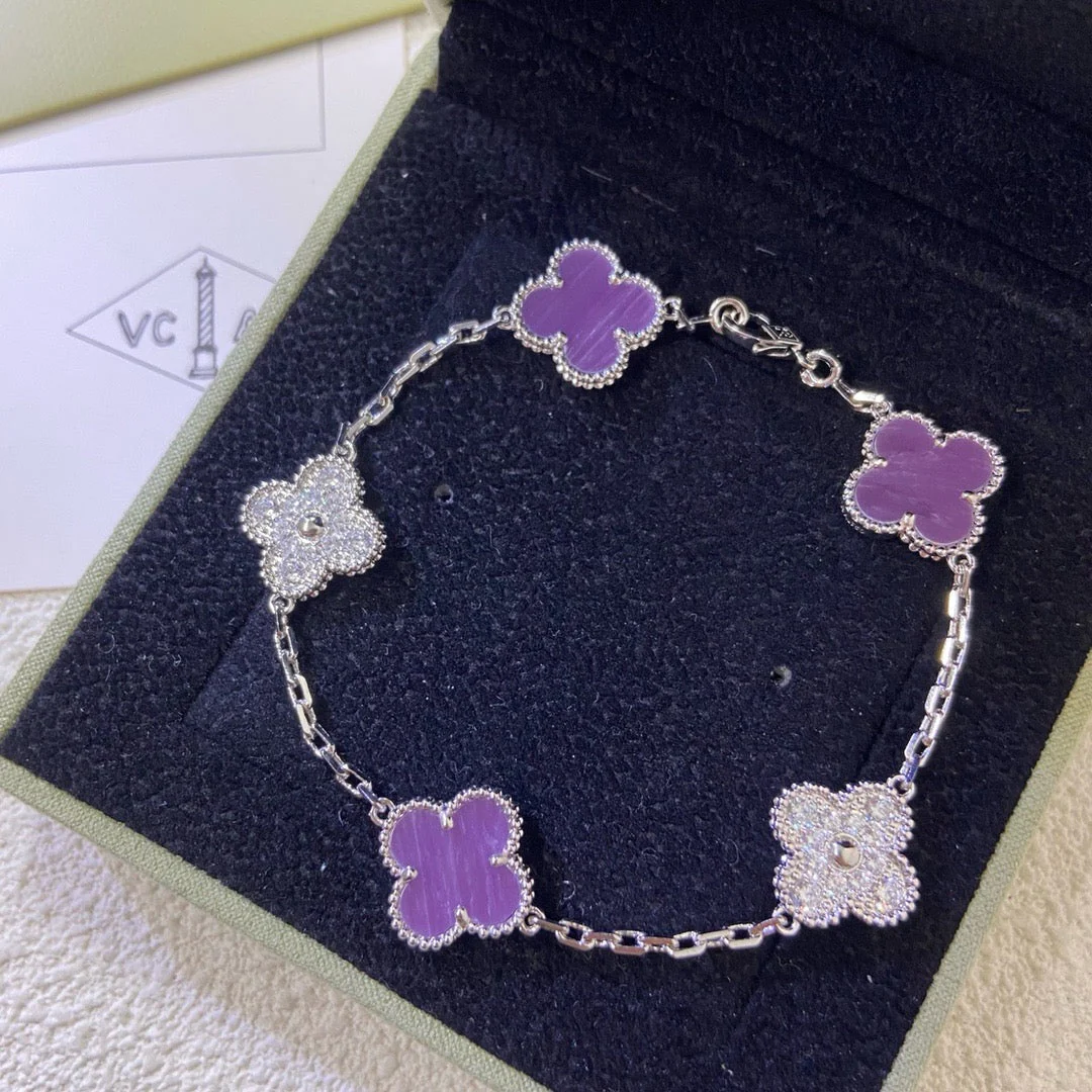 Regalia jewelryCLOVER  5 MOTIFS  PURPLE VIOLET DIAMOND BRACELET