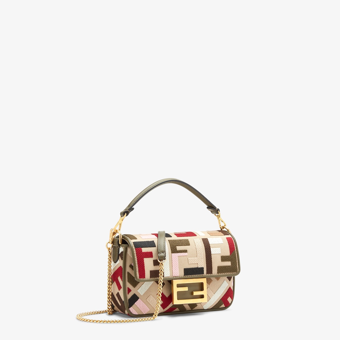 Baguette Mini Canvas Bag With Multicolor FF Embroidery
