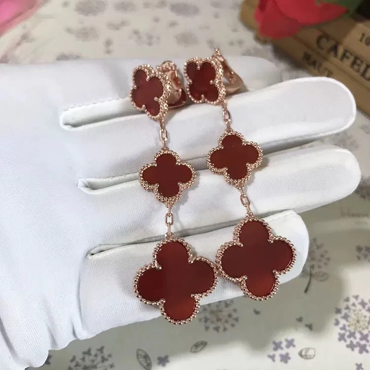 Regalia jewelryCLOVER 3 MOTIF CARNELIAN DROP EARRINGS