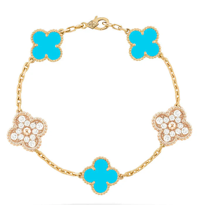 Regalia jewelryCLOVER 5 MOTIF TURQUOISE DIAMOND GOLD BRACELET