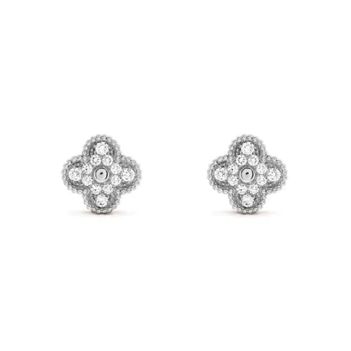 Regalia jewelryCLOVER 1 MOTIFS DIAMOND STUD EARRINGS SILVER