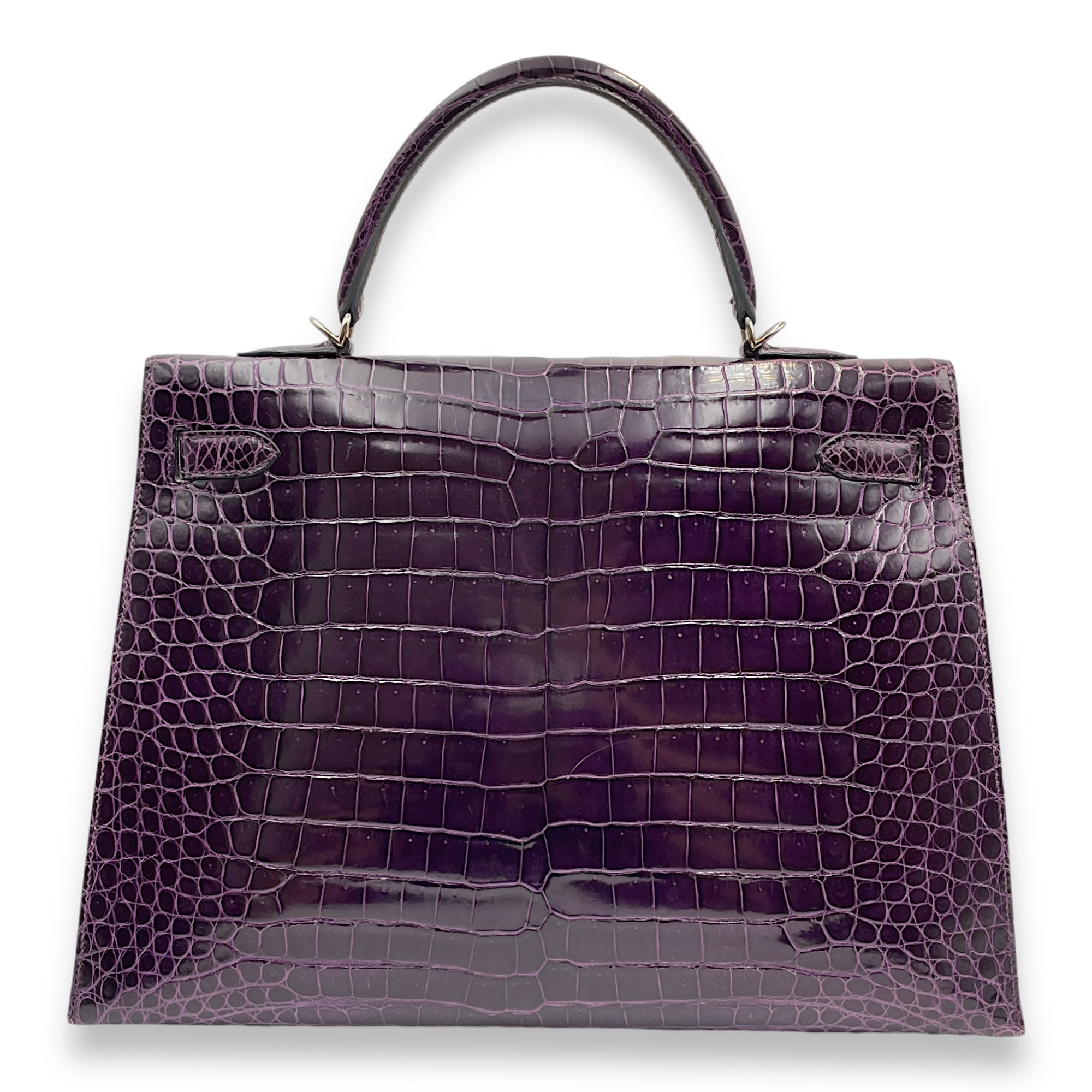 Hermès Kelly 35 Amethyst in Shiny Porosus, Palladium hardware