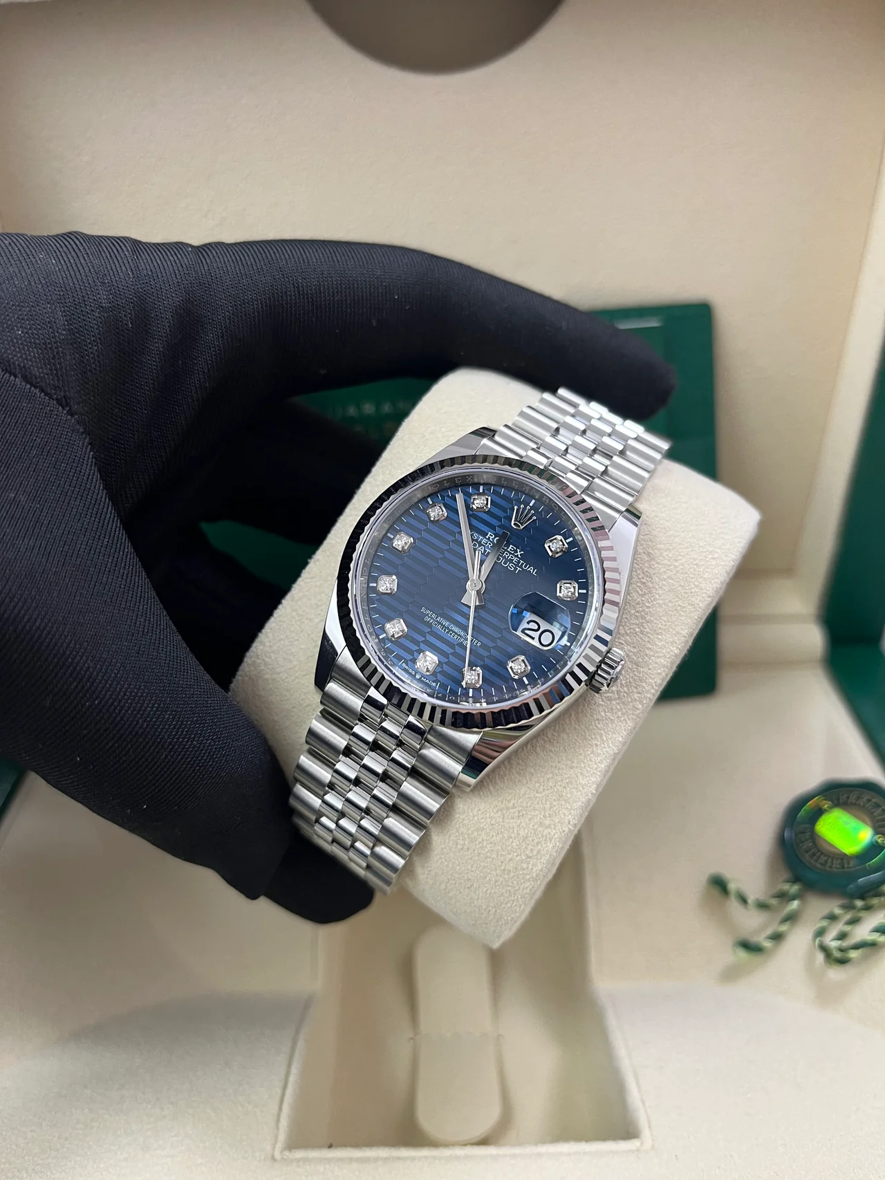 【Super Clone】ROLEX  Datejust 36mm 126234 Blue Fluted Motif Diamond Dial Jubilee Bracelet Watch