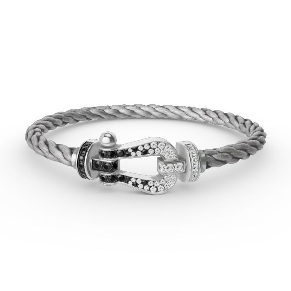 Regalia jewelryFORCE LARGE HORSESHOE BLACK WHITE DIAMOND BRACELET SILVER