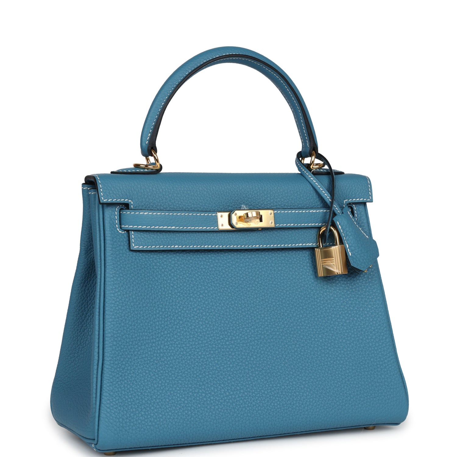 Hermès Kelly Retourne 25 Blue Jean Togo Gold Hardware