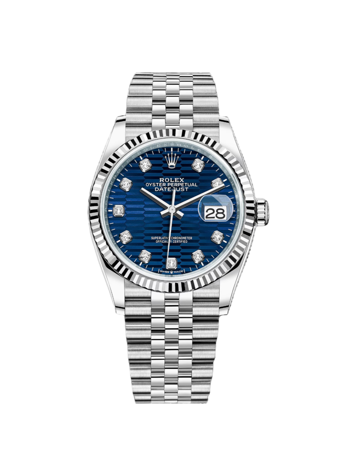 【Super Clone】ROLEX  Datejust 36mm 126234 Blue Fluted Motif Diamond Dial Jubilee Bracelet Watch