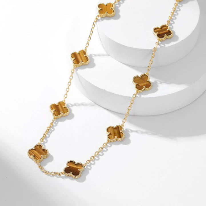 Regalia jewelryCLOVERS THE 10-MOTIFS TIGER EYE NECKLACE