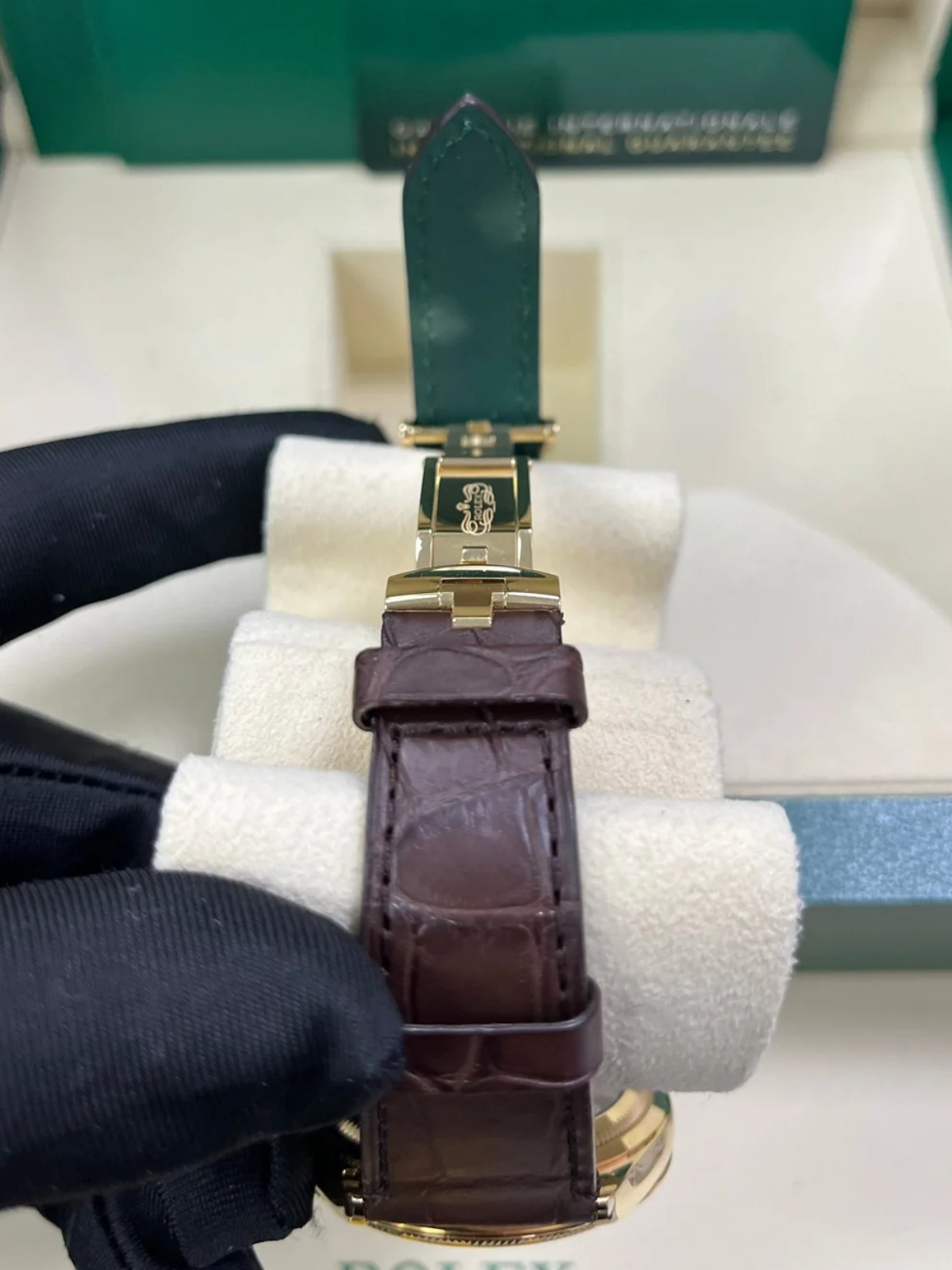 【Super Clone】ROLEX 1908 Yellow Gold White Dial Brown Alligator Strap - 52508-0006