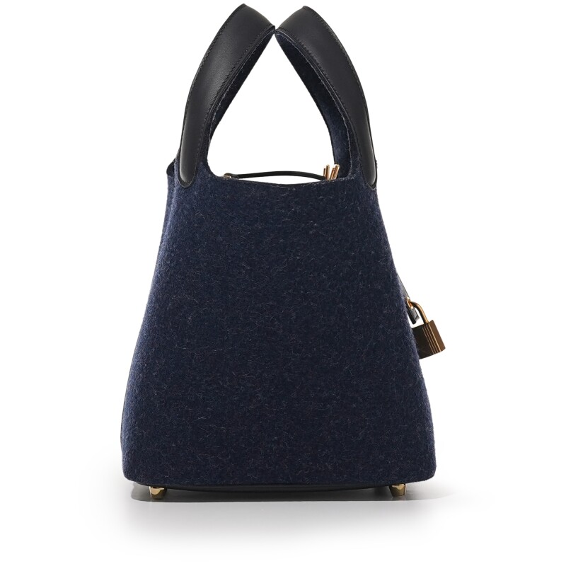Hermès Bleu Nuit Feutre Wool and Black Swift Picotin Lock 18 Gold Hardware