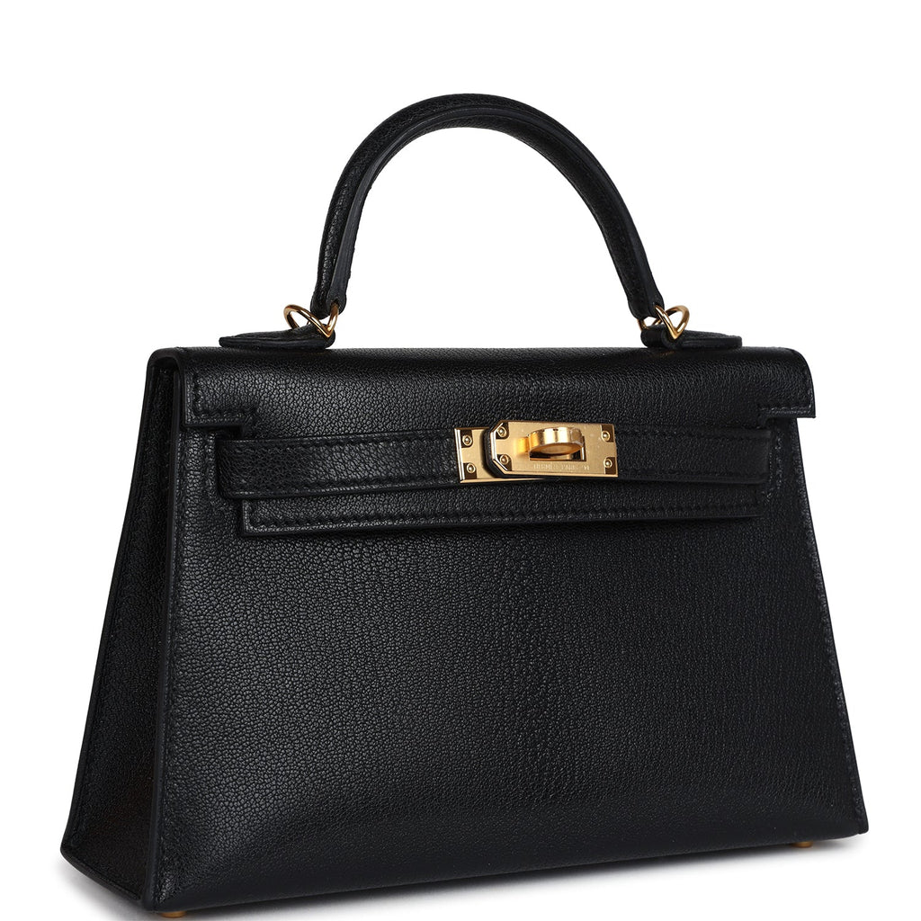 Hermes Kelly Sellier 20 Black Chevre Mysore Gold Hardware