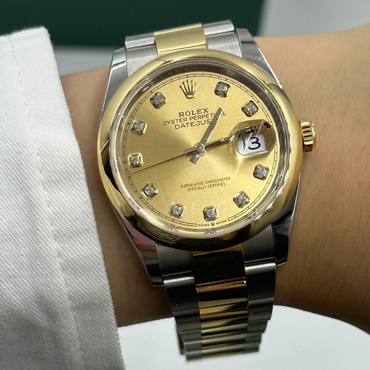 【Super Clone】RLX  Datejust 36mm 126203 Champagne Set with Diamonds Dial Domed Bezel Oyster Bracelet