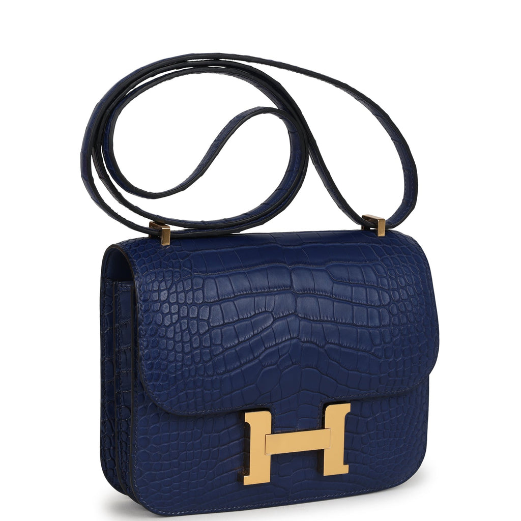 Hermès Constance 18 Bleu Saphir Matte Alligator Gold Hardware