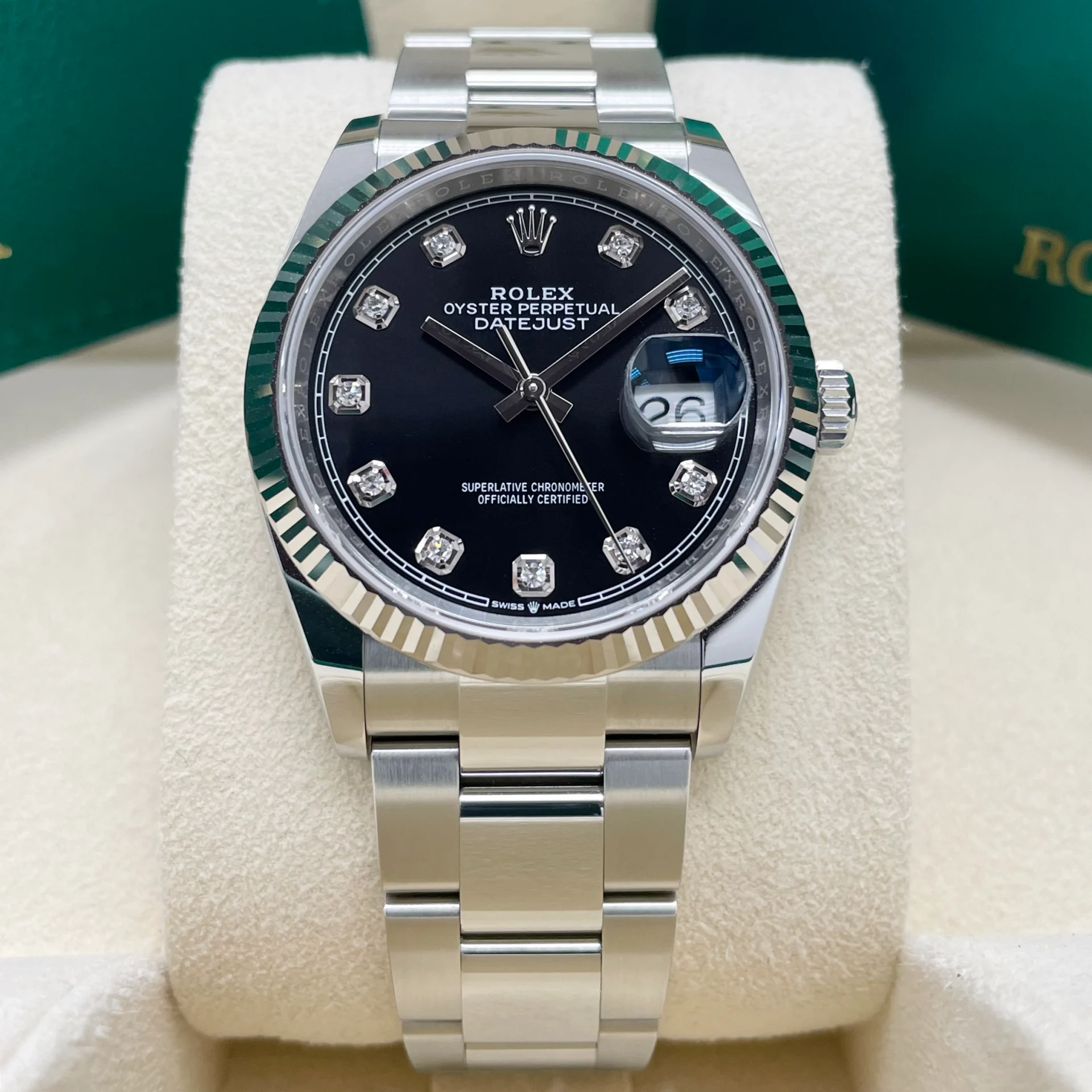 【Super Clone】 ROLEX  Datejust 36mm 126234 Black Diamond Dial Stainless Steel Oyster Mens Watch