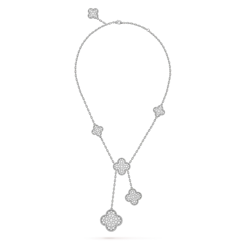 Regalia jewelryCLOVER 5 MOTIFS SILVER DIAMONDS NECKLACE