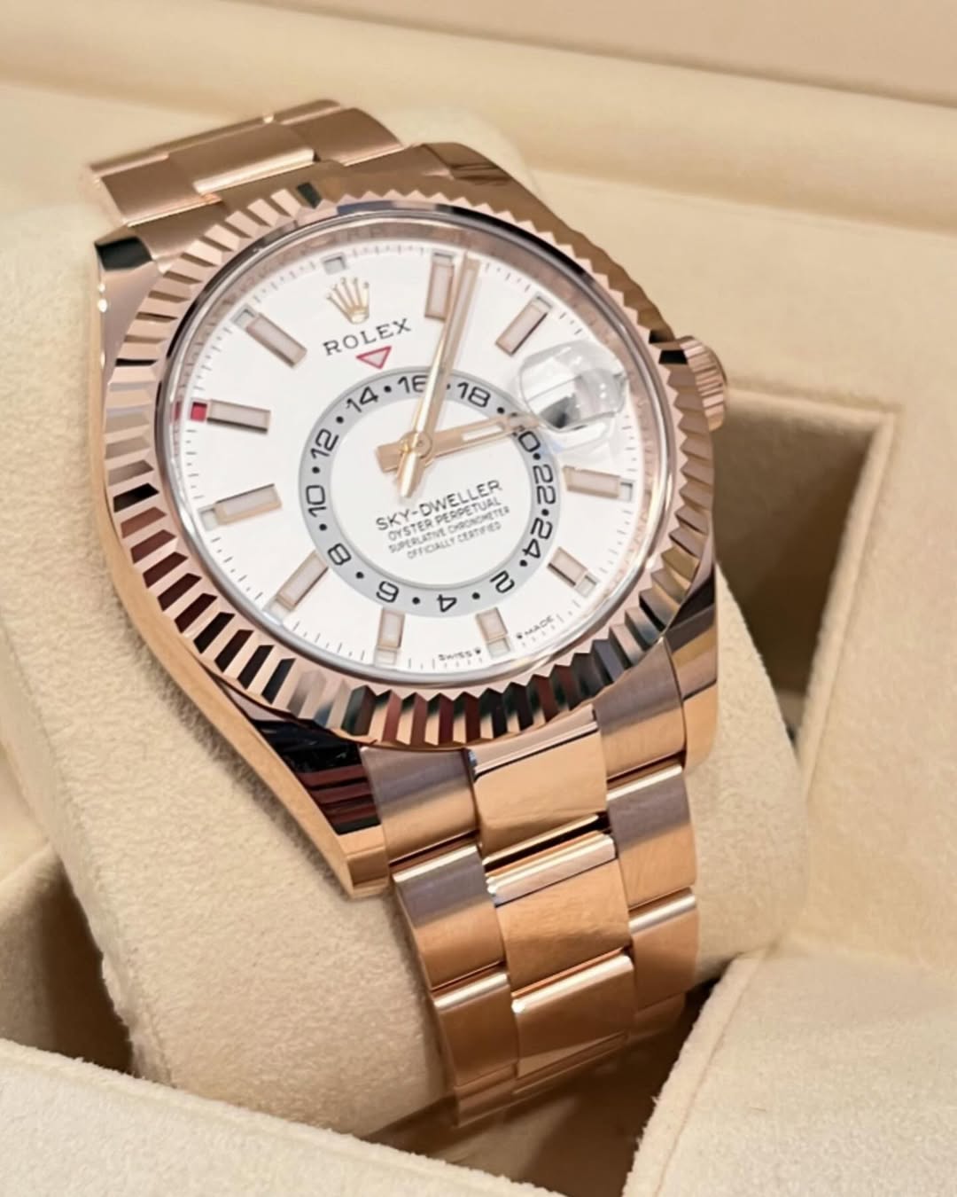 【Super Clone】ROLEX  Sky-Dweller 42mm 336935-0003/0007 Rose Gold White Dial Oyster