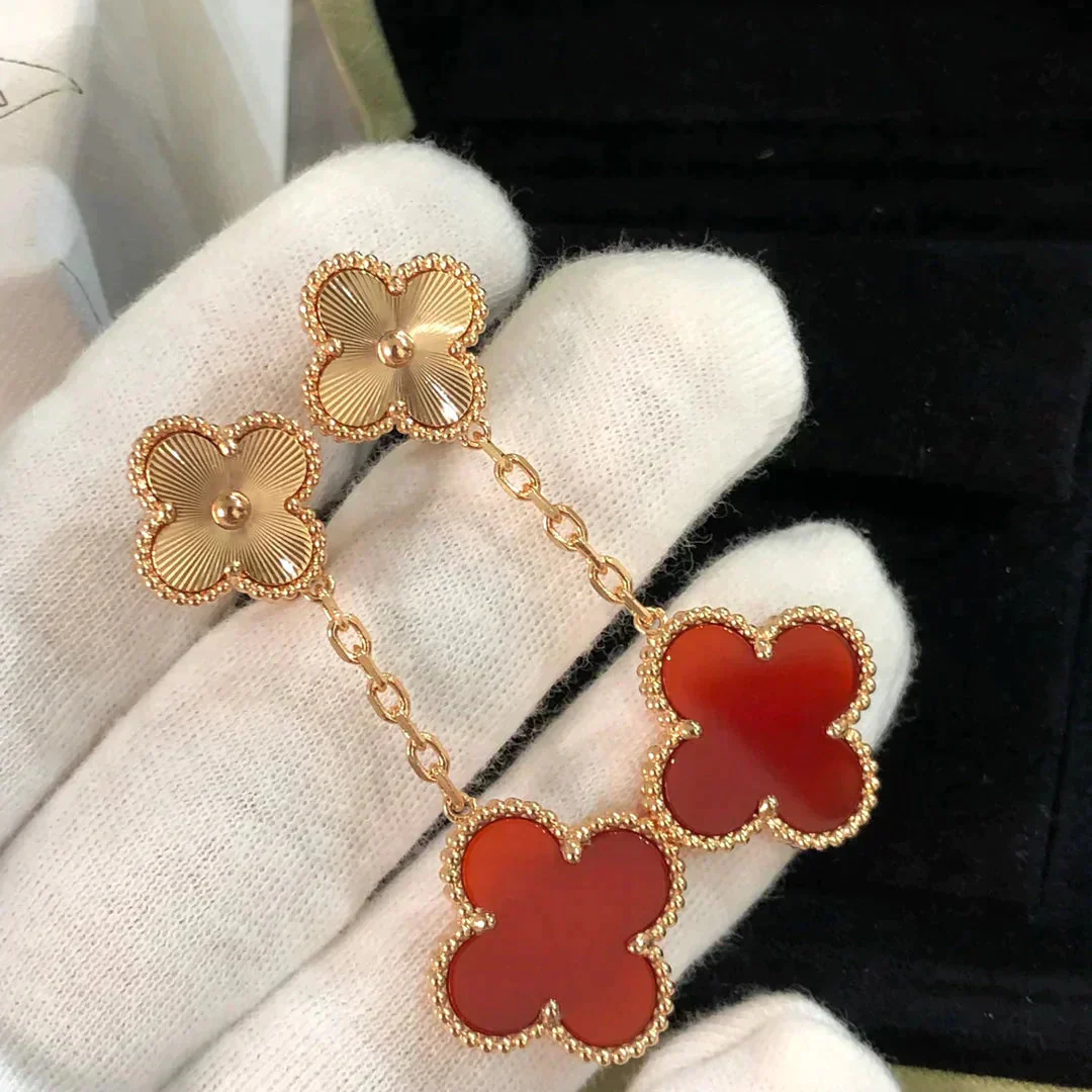 Regalia jewelryCLOVER 2 MOTIF  LASER CARNELIAN EARRINGS