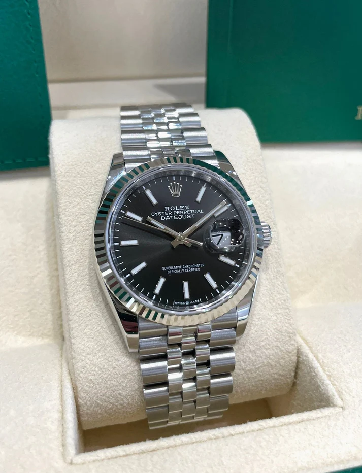 【Super Clone】 ROLEX  Datejust 36mm 126234 Black Index Jubilee Stainless Steel Mens Watch