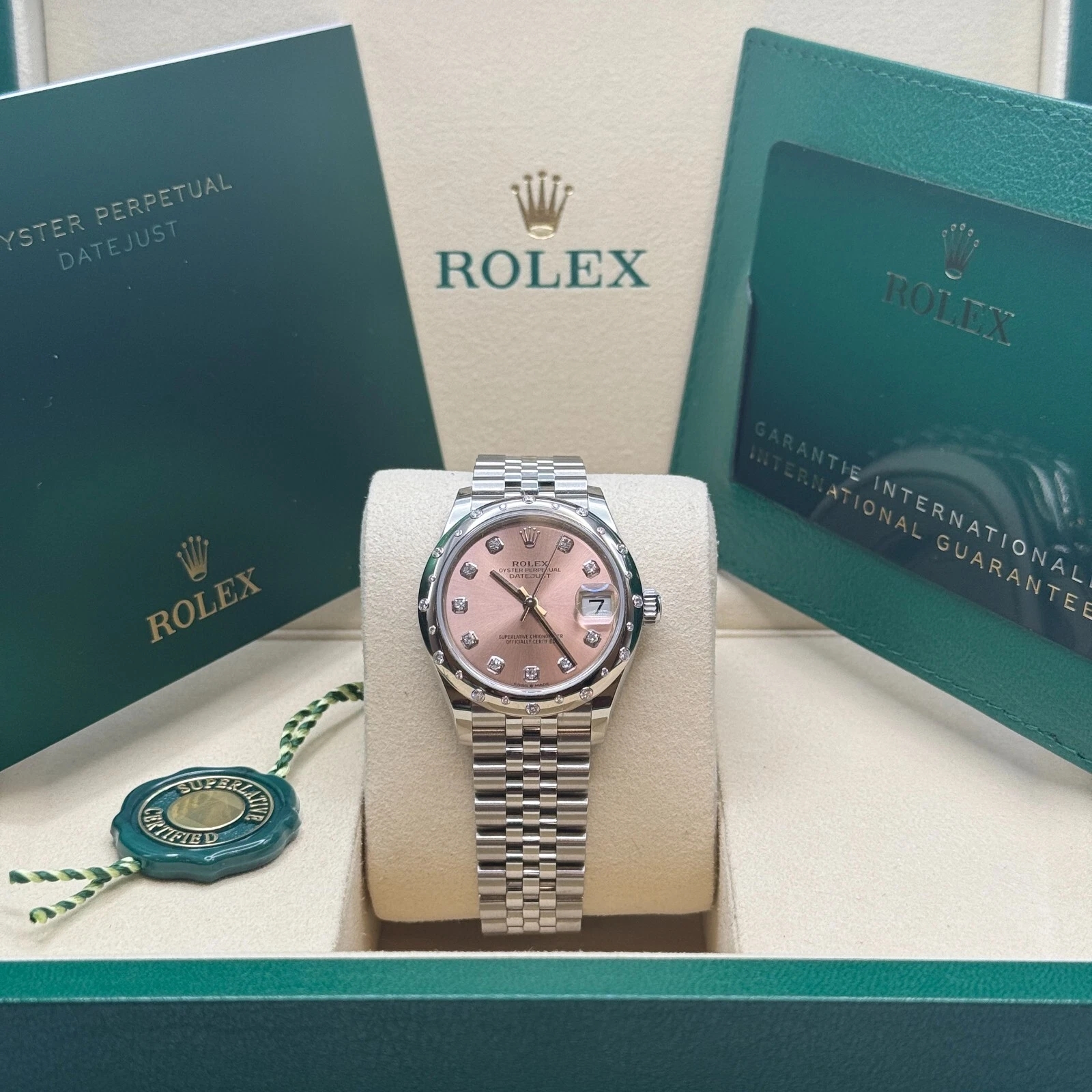 【Super Clone】ROLEX Datejust m278344-0033/0034 Pink Dial 31mm Domed Diamond Oyster Watch