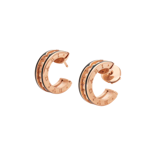 Regalia jewelryZERO 1 ROCK PINK GOLD EARRINGS WITH STUDDED SPIRAL AND BLACK CERAMIC