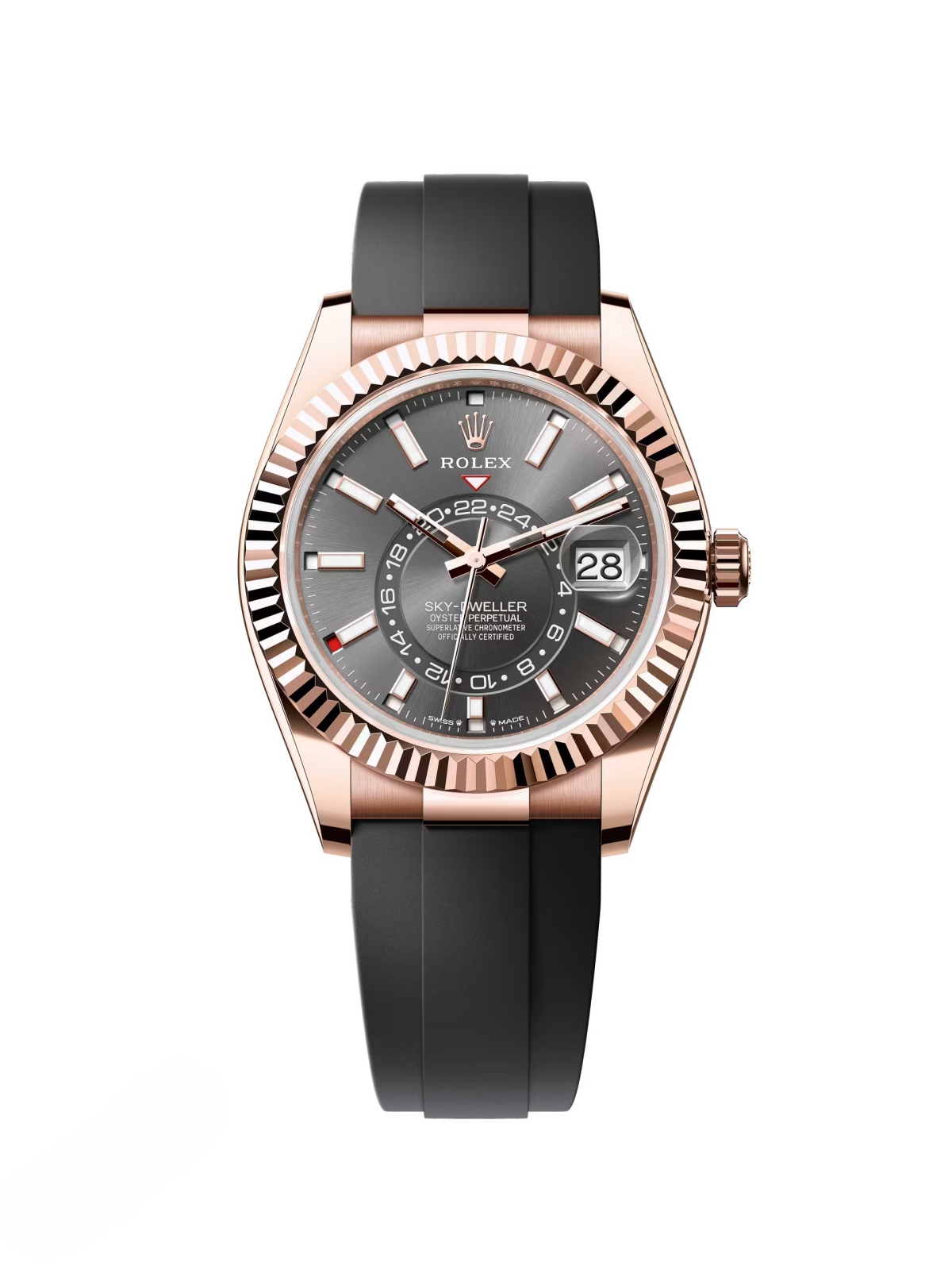 【Super Clone】ROLEX  Sky-Dweller 42mm Rose Gold Slate Dial Oysterflex - 336235