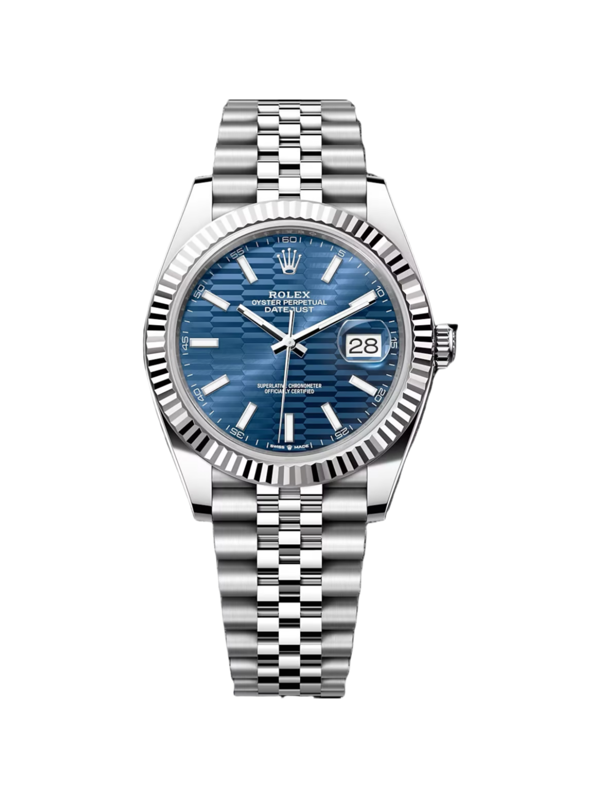 【Super Clone】ROLEX  Datejust 41mm Blue Fluted Motif Index Dial Jubilee Bracelet Watch - 126334
