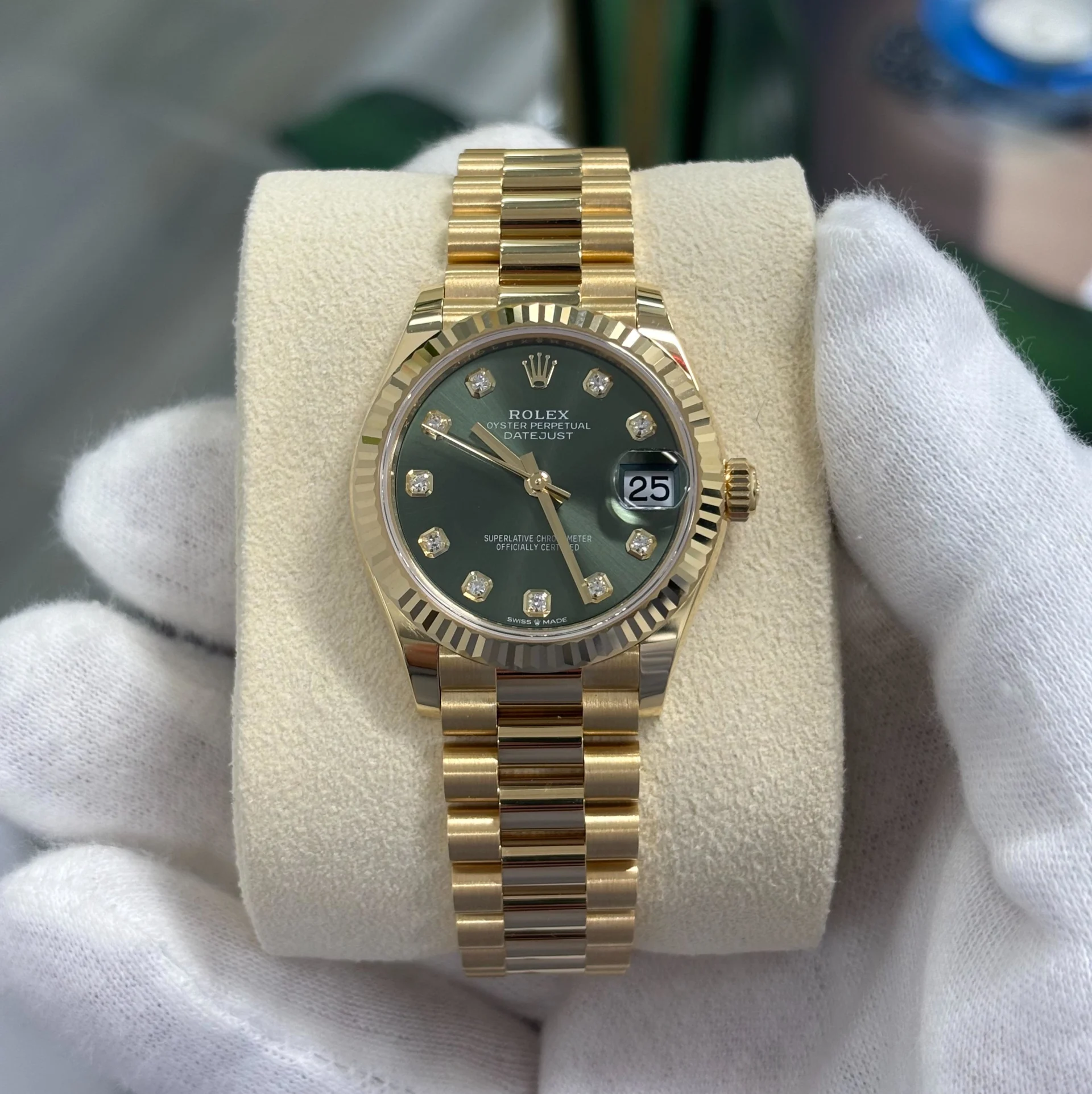 【Super Clone】ROLEX Datejust m278278-0011 Olive Green 31mm Dial President Bracelet Watch