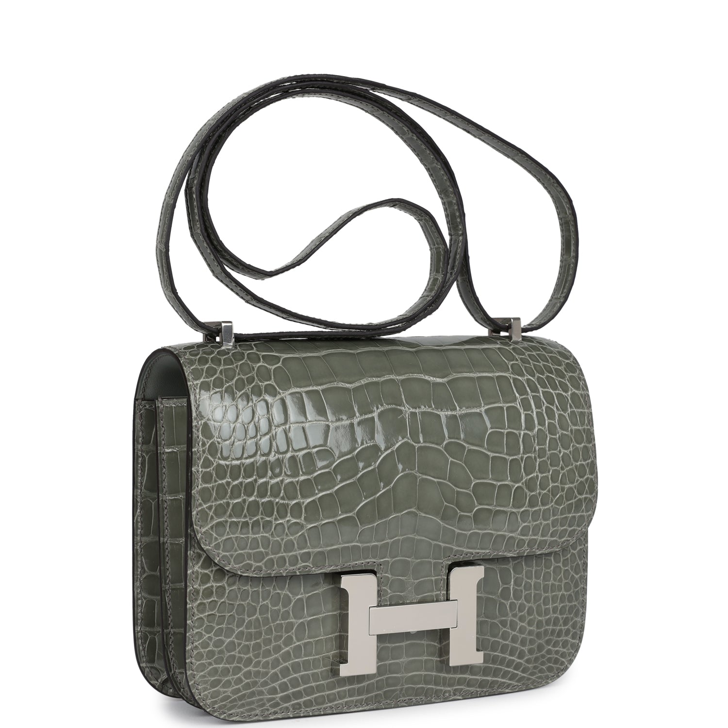 Hermès Constance 18 Gris Ciment Shiny Alligator Palladium Hardware