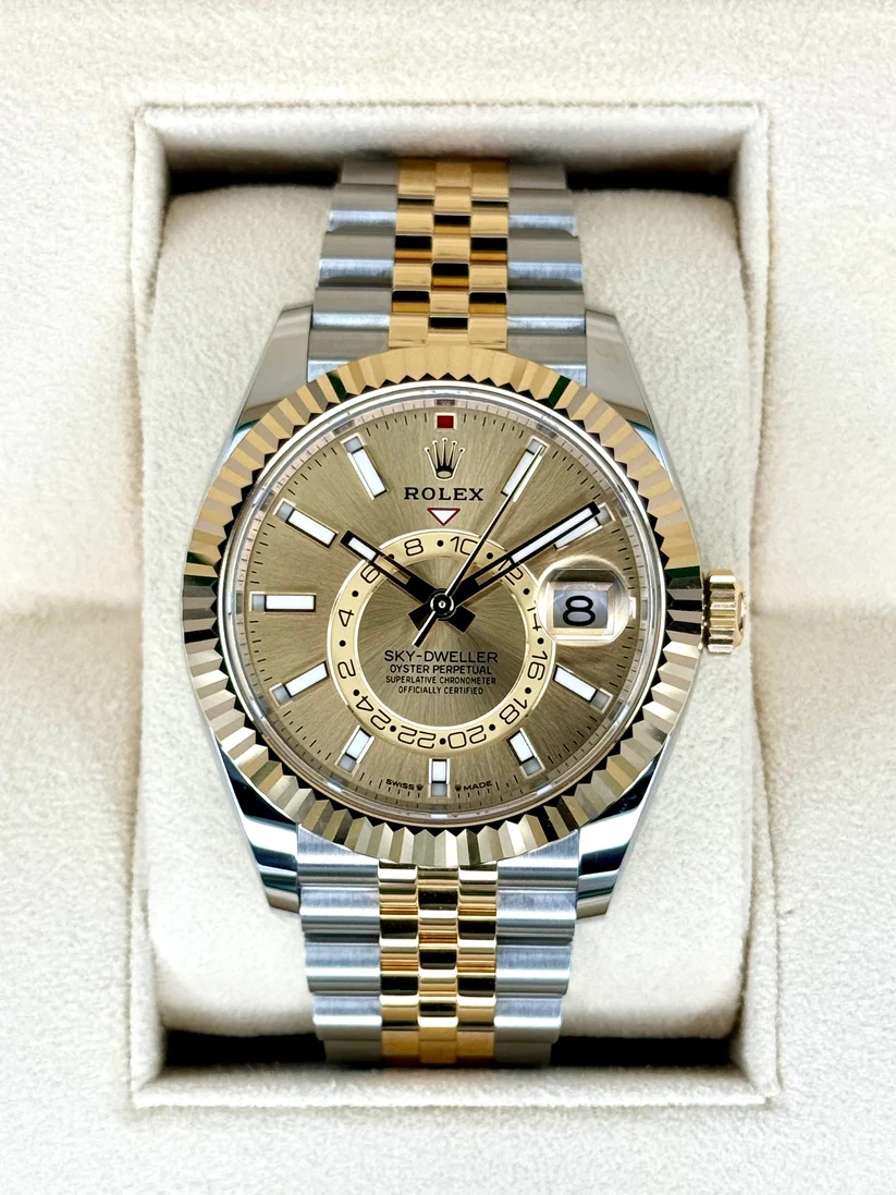 【Super Clone】ROLEX  Sky-Dweller 42mm 336933-0001/0002 Two-Tone Yellow Gold Champagne Dial Oyster