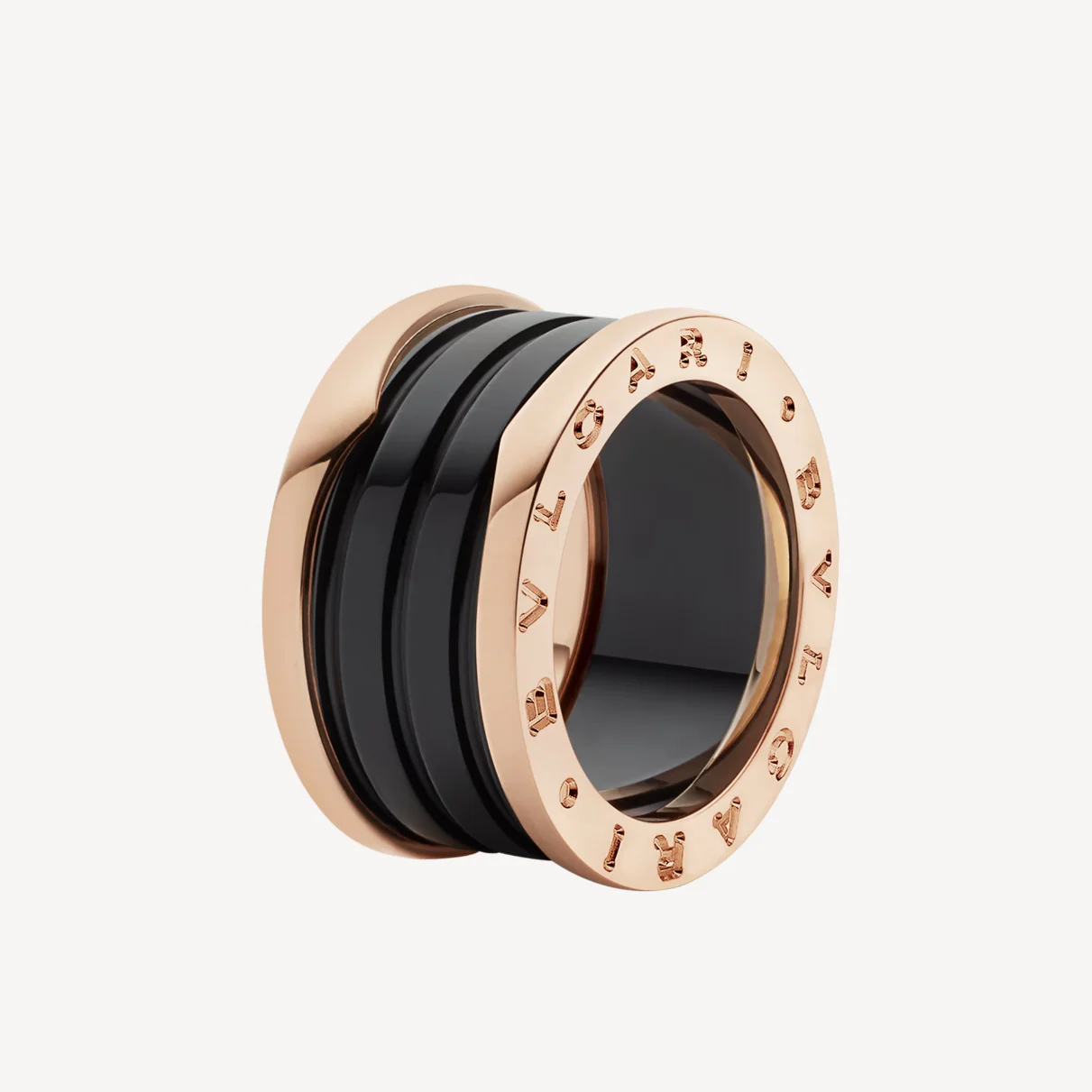 Regalia jewelryZERO 1 FOUR-BAND LOOPS AND BLACK CERAMIC SPIRAL PINK GOLD RING