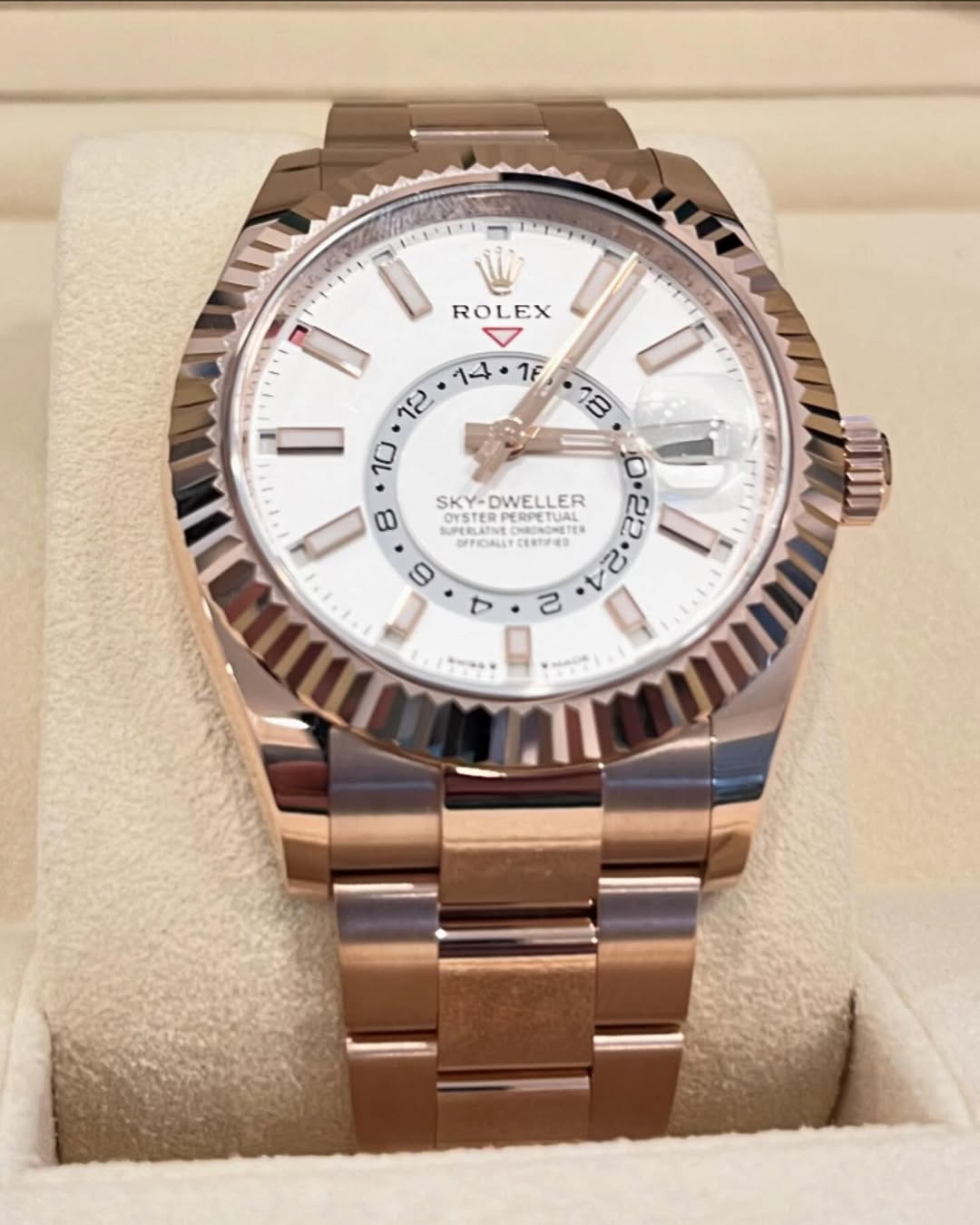 【Super Clone】ROLEX  Sky-Dweller 42mm 336935-0003/0007 Rose Gold White Dial Oyster