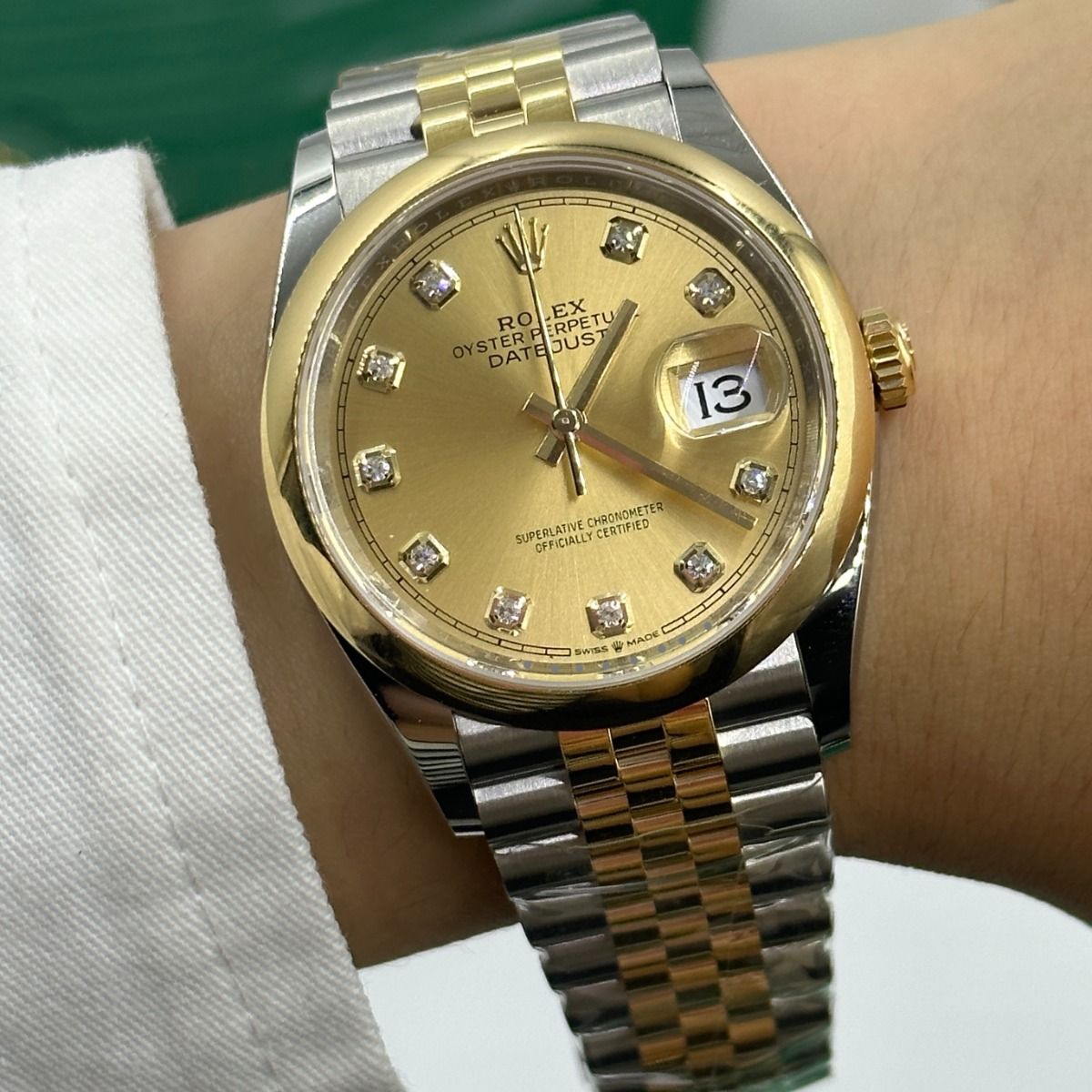 【Super Clone】RLX  Datejust 36mm 126203 Champagne Set with Diamonds Dial Domed Bezel Oyster Bracelet