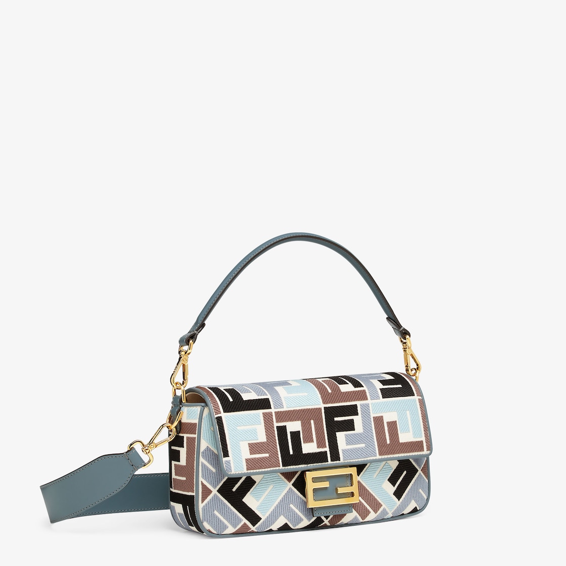 Baguette Canvas Bag With Multicolor FF Embroidery