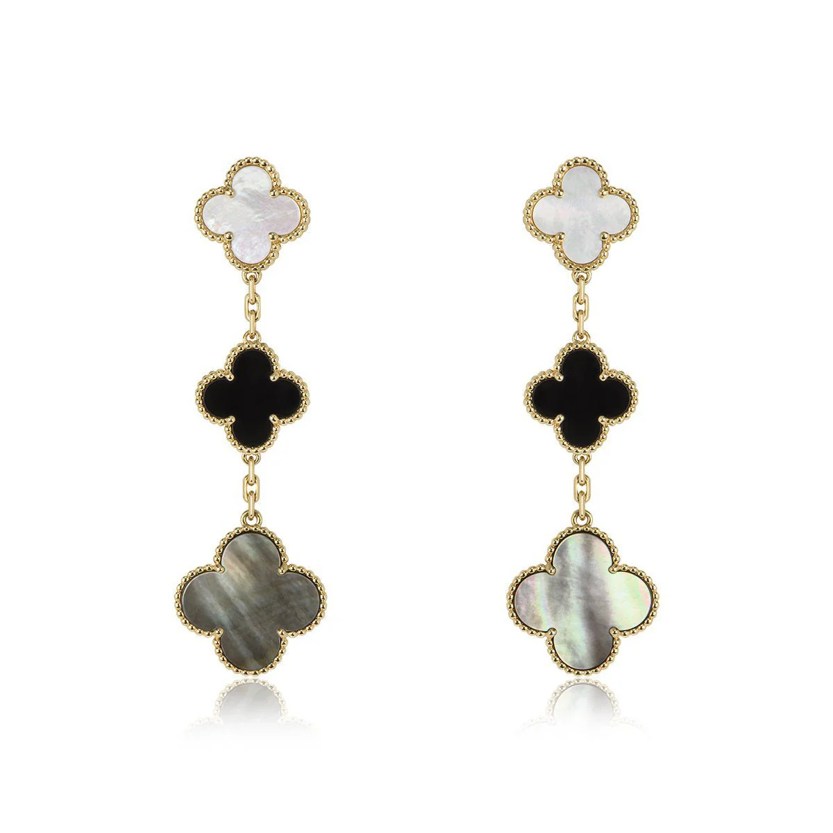 Regalia jewelryCLOVER EARRINGS GOLD ONYX MOP 3 MOTIF