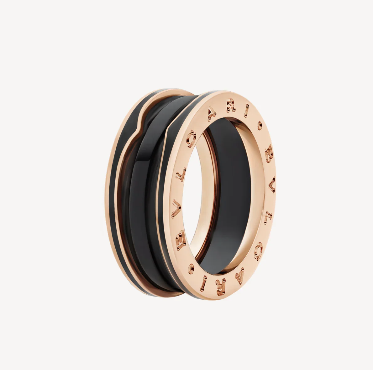 Regalia jewelryZERO 1 TWO-BAND WITH MATTE BLACK CERAMIC PINK GOLD RING