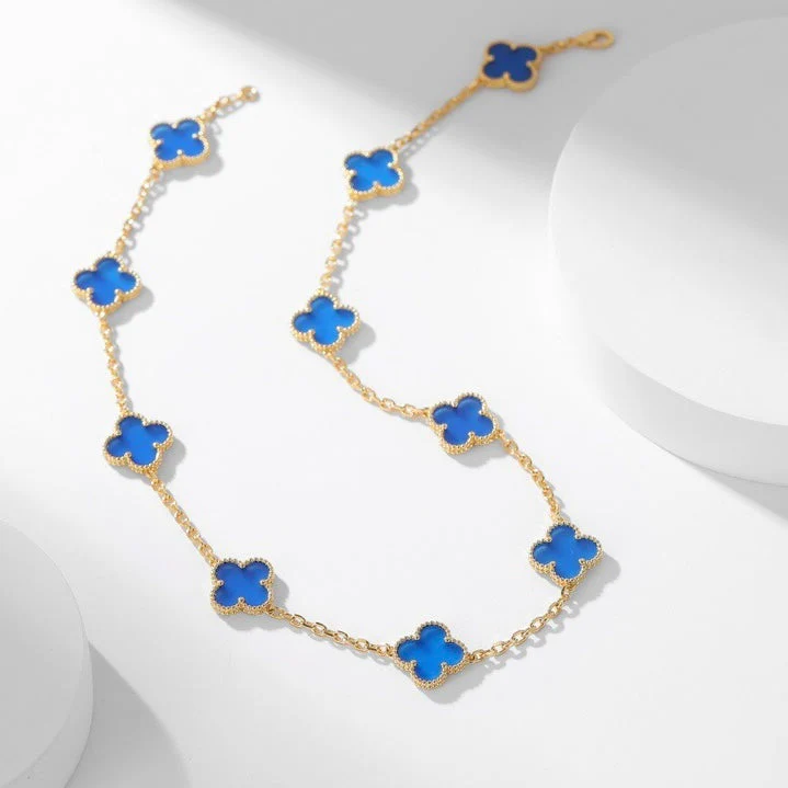 Regalia jewelryCLOVERS THE 10-MOTIFS BLUE AGATE NECKLACE