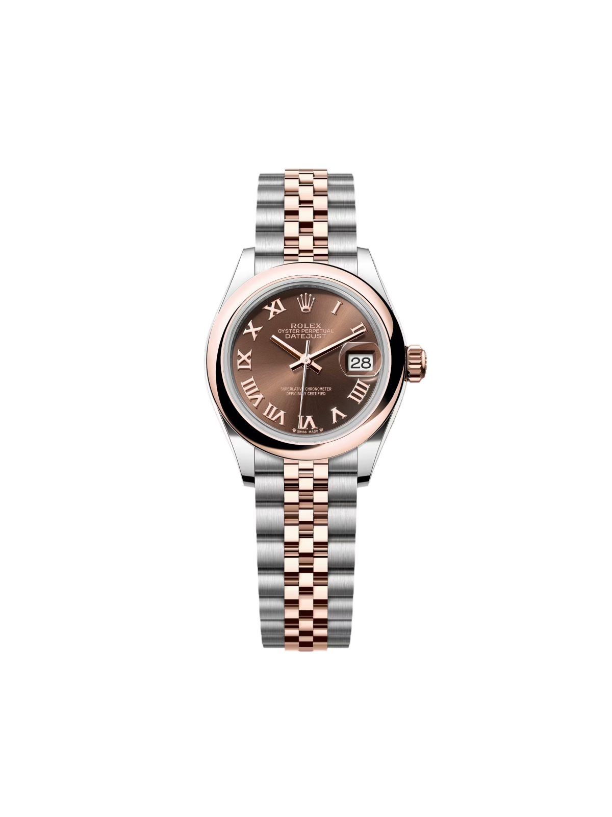 【Super Clone】ROLEX Lady-Datejust 28mm 279161 Chocolate Roman Dial, Two Tone Stainless Steel & 18K Rose Gold Oyster Bracelet Women's Watch