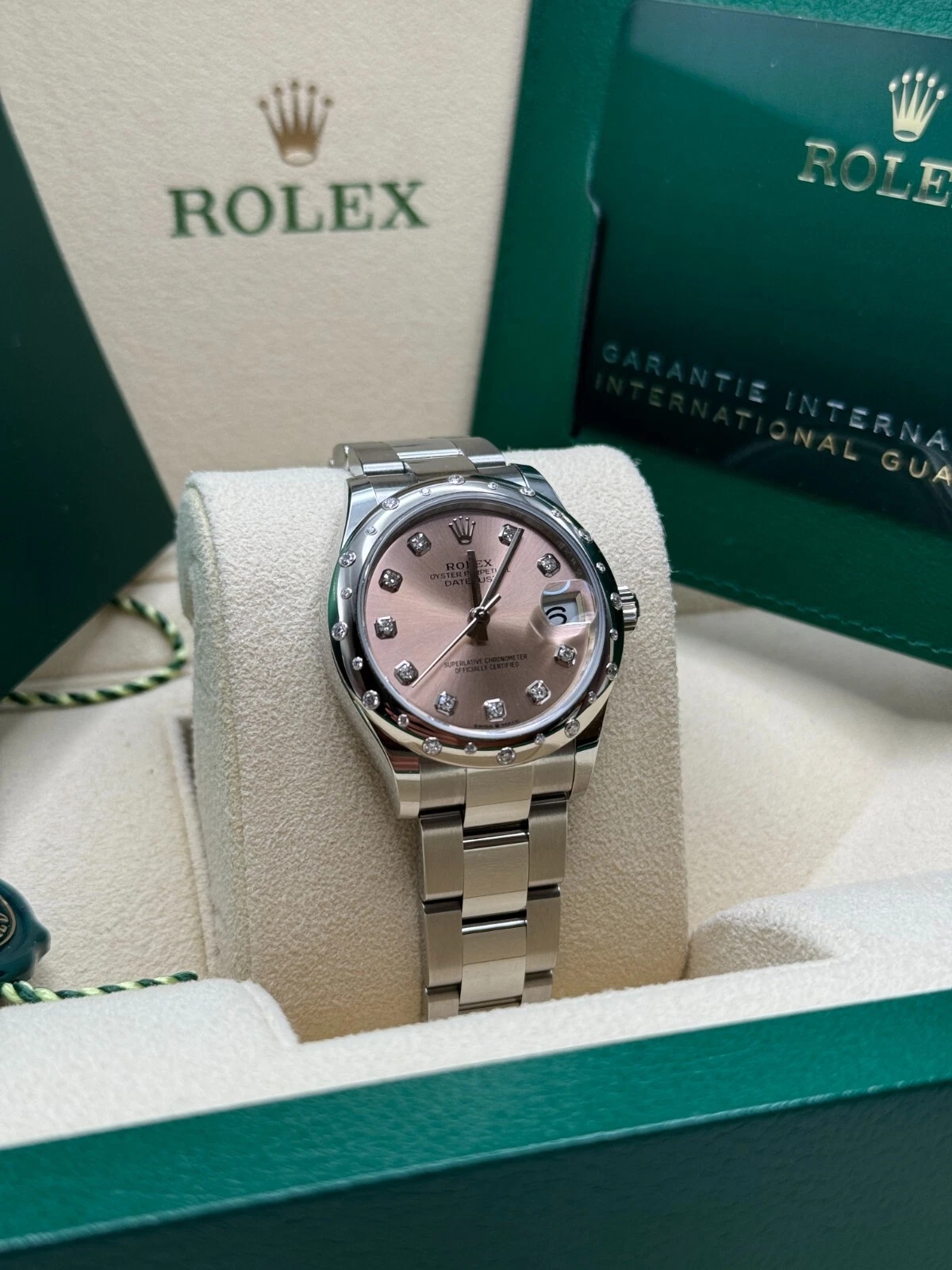 【Super Clone】ROLEX Datejust m278344-0033/0034 Pink Dial 31mm Domed Diamond Oyster Watch