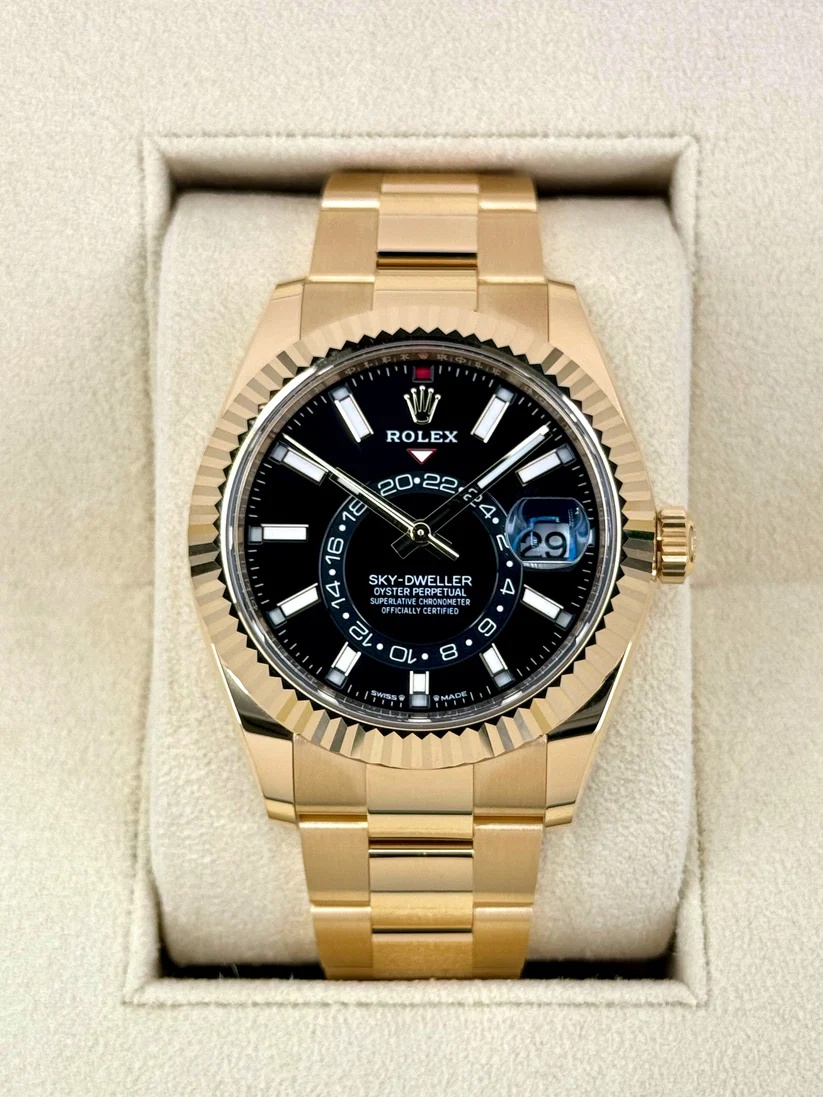 【Super Clone】ROLEX Sky-Dweller 42mm 336938-0002/0005 Yellow Gold Black Dial Oyster