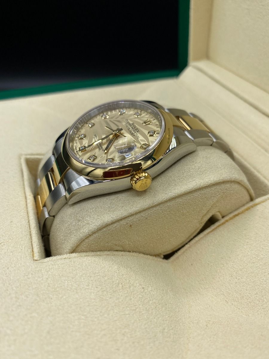 【Super Clone】ROLEX  Datejust 36mm 126203 Golden Palm Dial Domed Bezel Oyster Bracelet