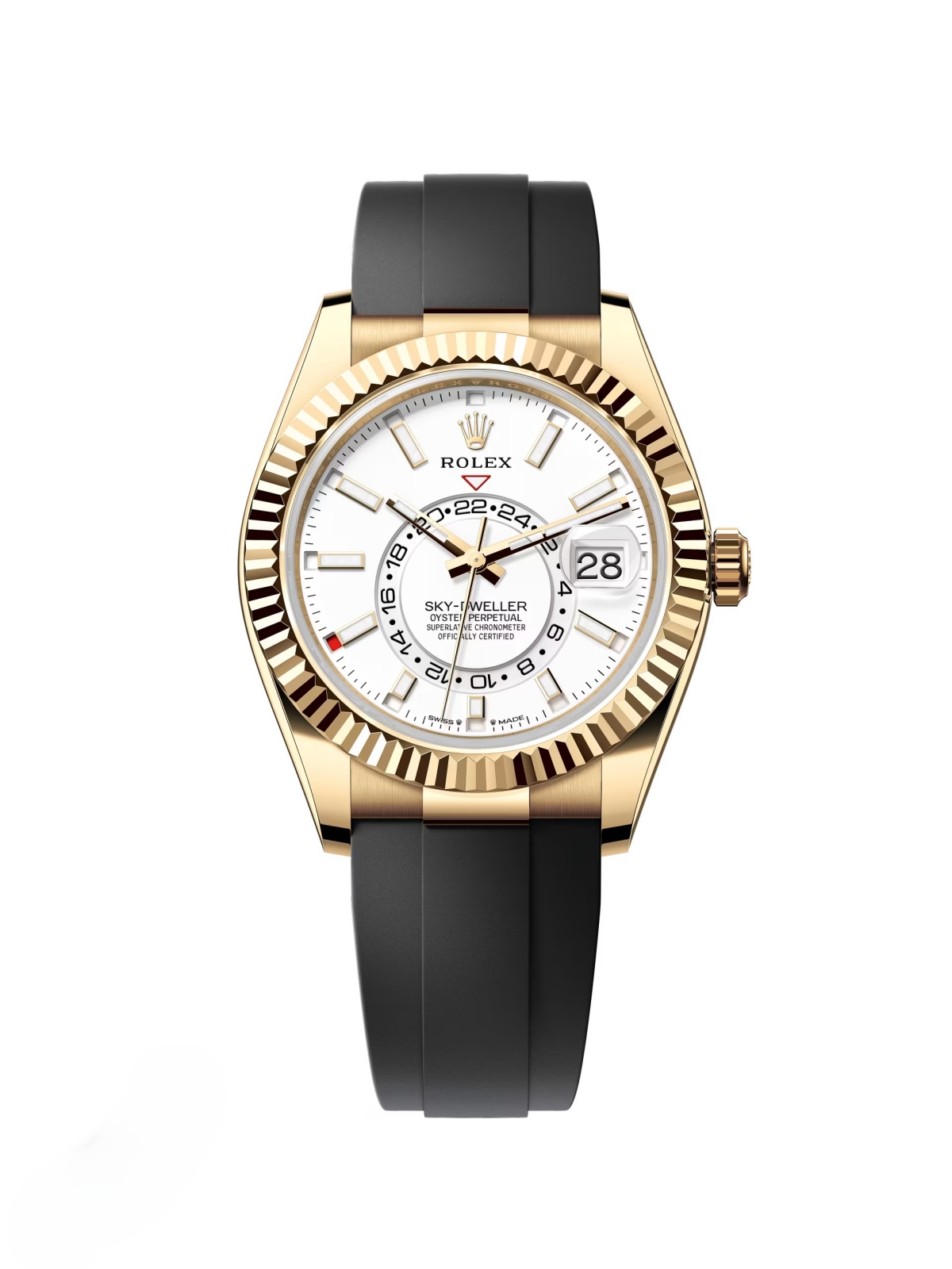 【Super Clone】ROLEX Sky-Dweller 42mm Yellow Gold White Dial Oysterflex - 336238