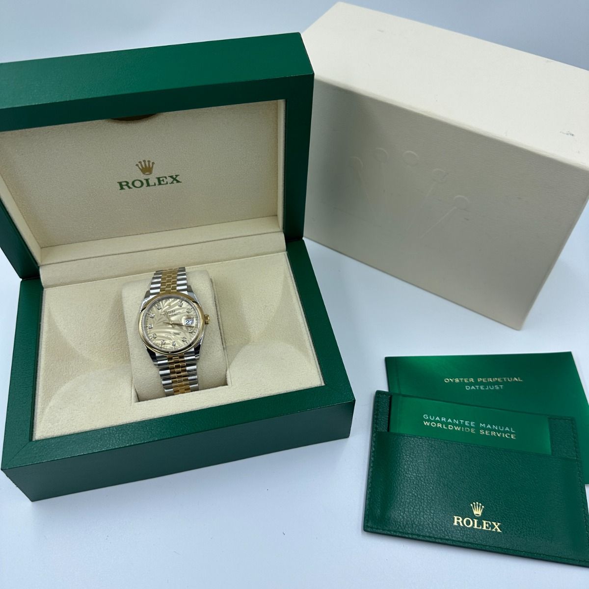 【Super Clone】ROLEX  Datejust 36mm 126203 Golden Palm Dial Domed Bezel Oyster Bracelet