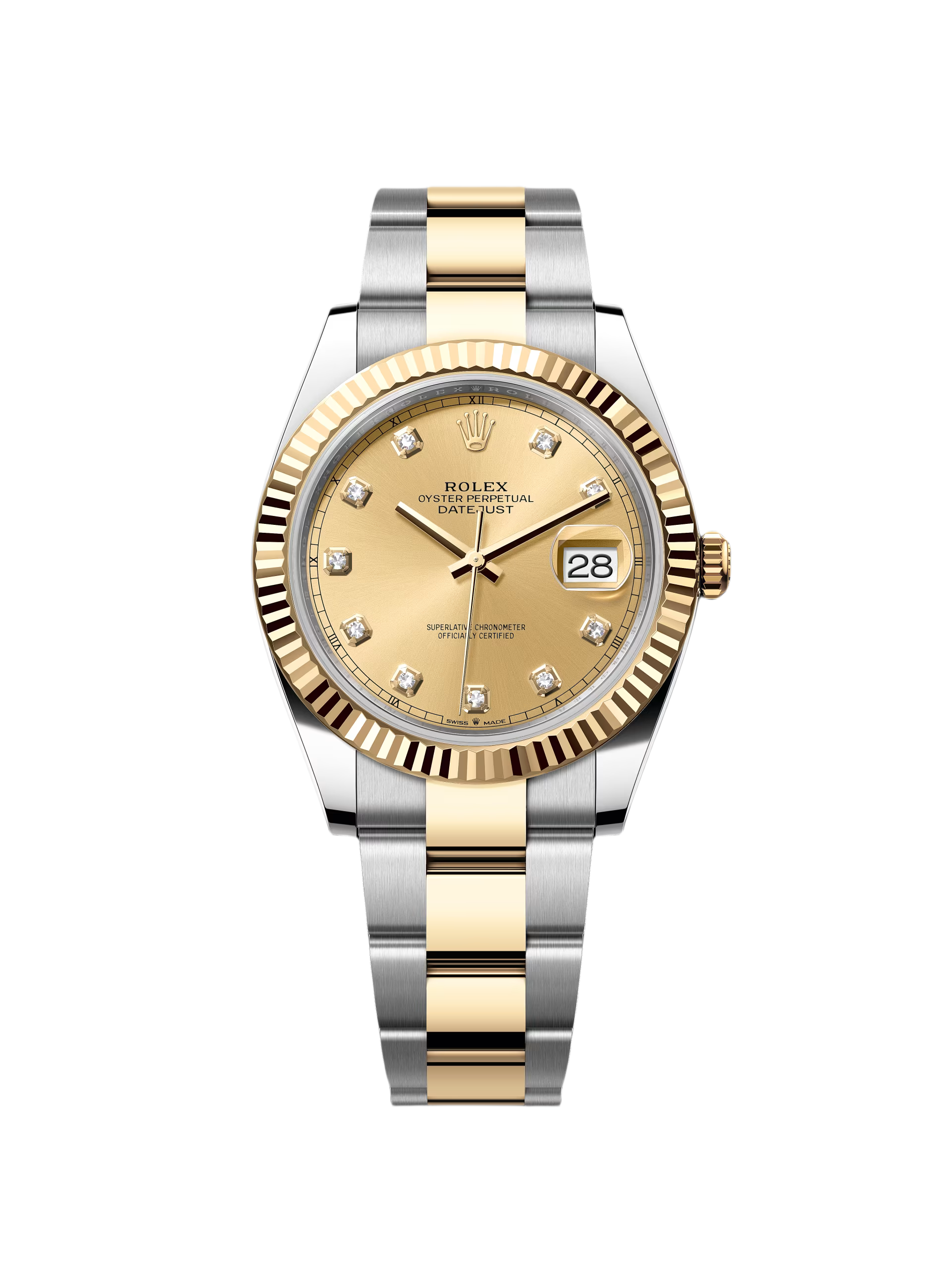 【Super Clone】ROLEX  Datejust 41mm Two-Tone Yellow Gold Fluted Bezel Champagne Diamond Dial Oyster - 126333