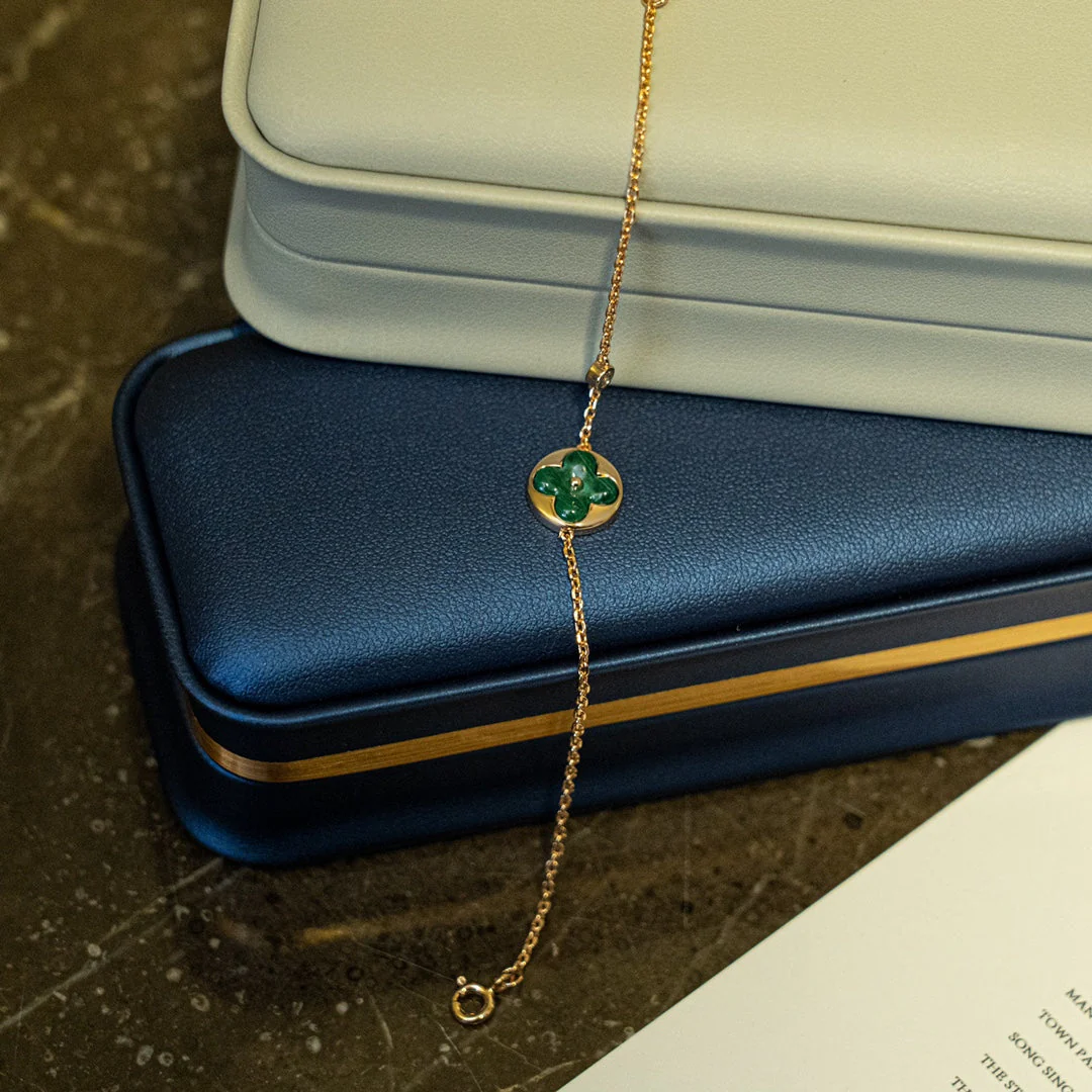 Regalia jewelrySUN MALACHITE 1 DIAMOND PINK GOLD BRACELET