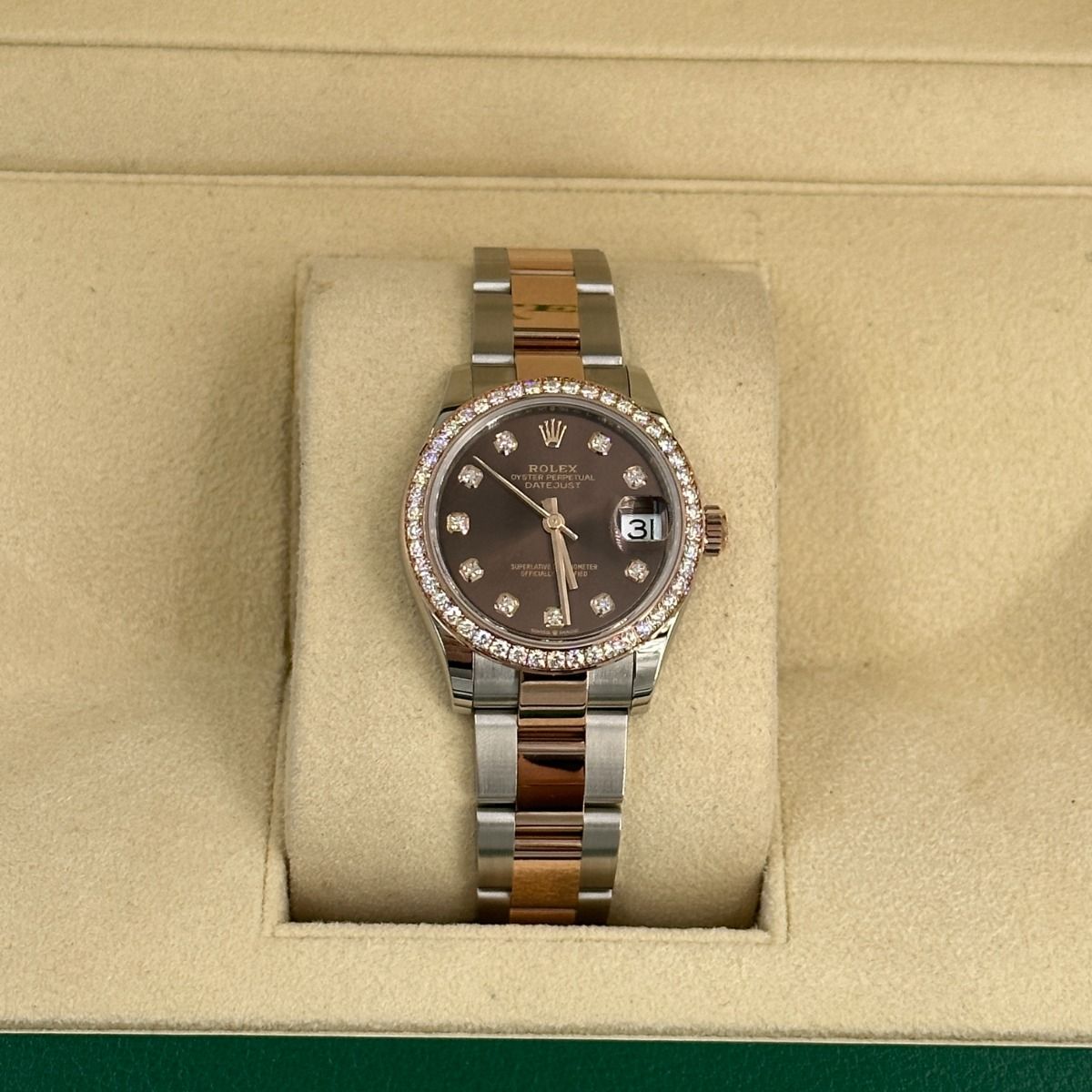 【Super Clone】ROLEX Datejust m278381-0027/0028 Chocolate Diamond 31mm Dial Diamond-Set Bezel and Oyster Bracelet Watch